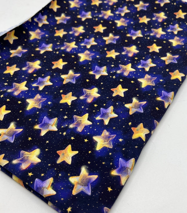 Navy Stars Print Cotton Stretch Jersey 200 GSM 95/5 Lycra 4 Way Stretch