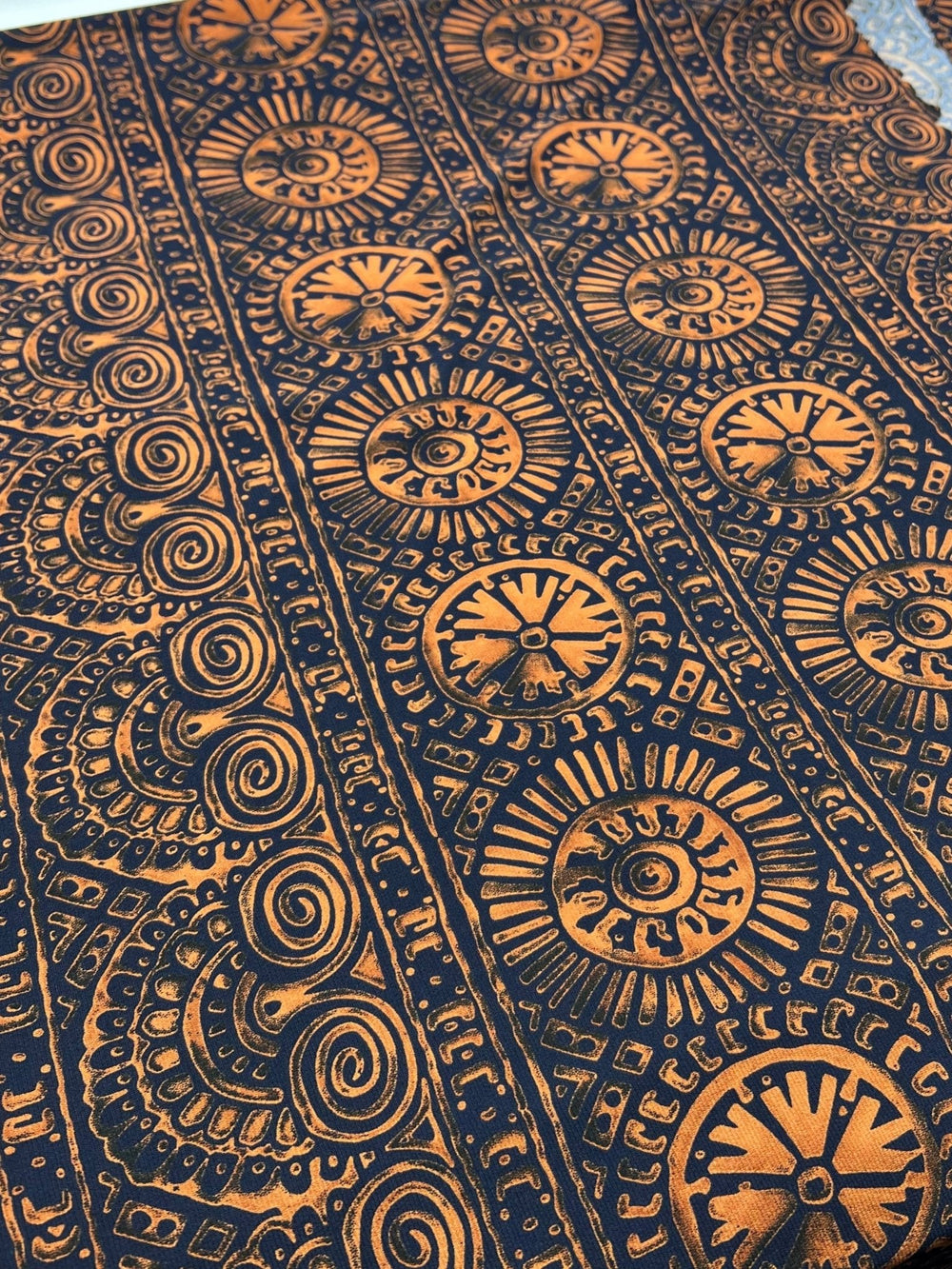Navy Terracotta Print ITY Fabric 4 Way Stretch