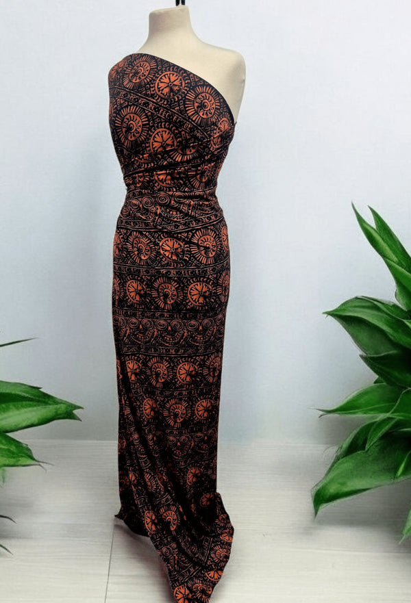 Navy Terracotta Print ITY Fabric 4 Way Stretch