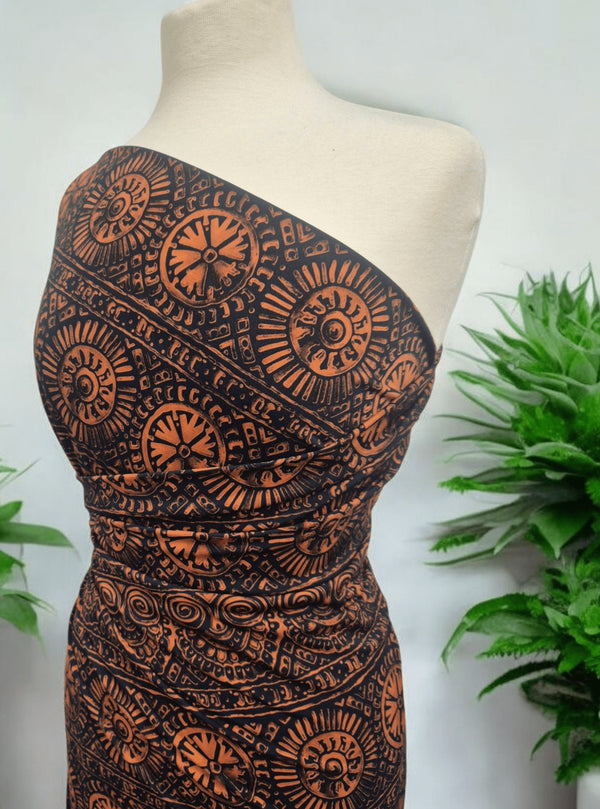 Navy Terracotta Print ITY Fabric 4 Way Stretch