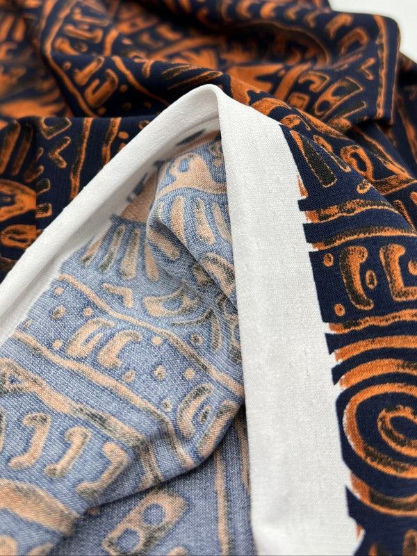 Navy Terracotta Print ITY Fabric 4 Way Stretch