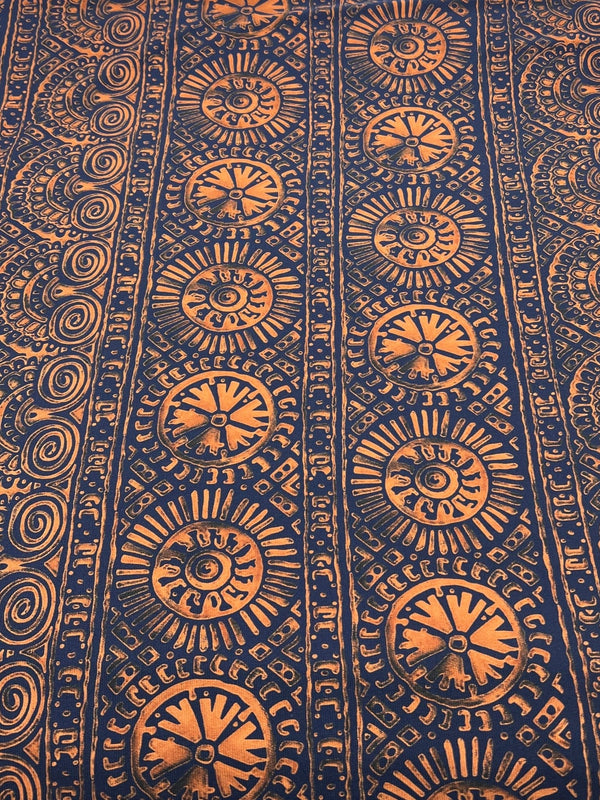 Navy Terracotta Print ITY Fabric 4 Way Stretch