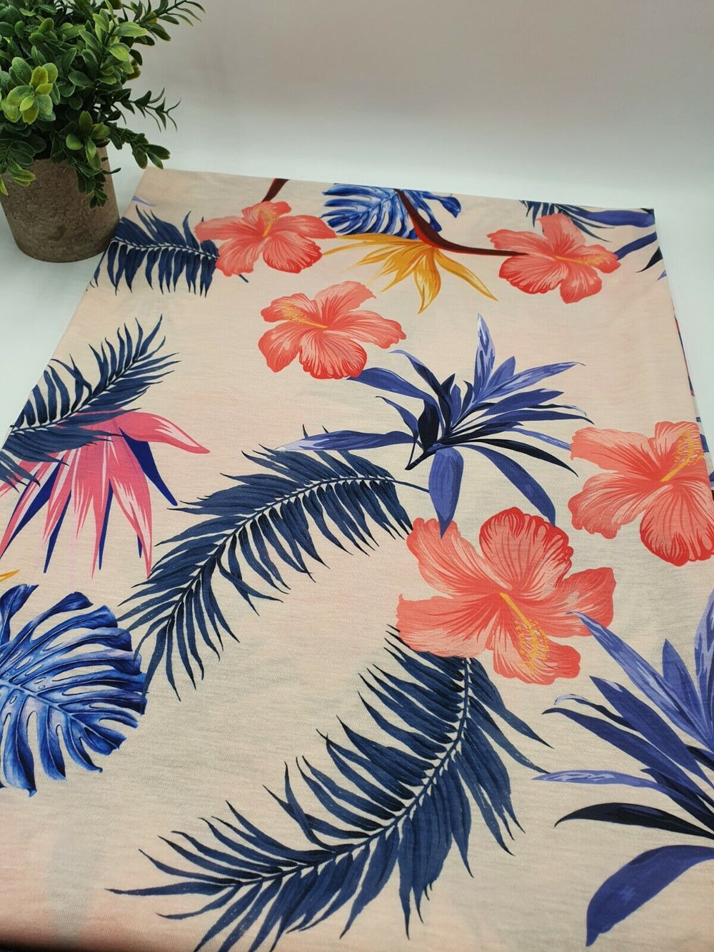 Nude Large Floral Print Spun Poly Stretch Fabric