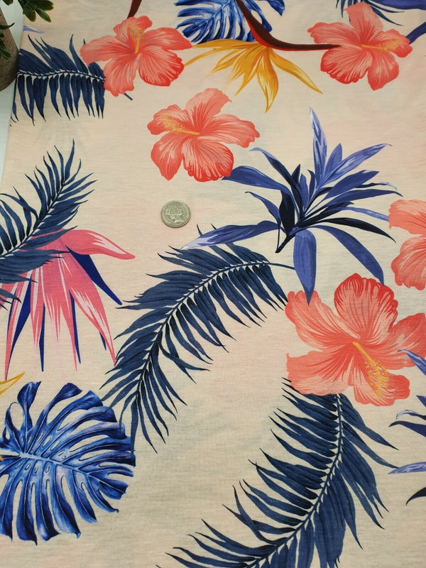Nude Large Floral Print Spun Poly Stretch Fabric