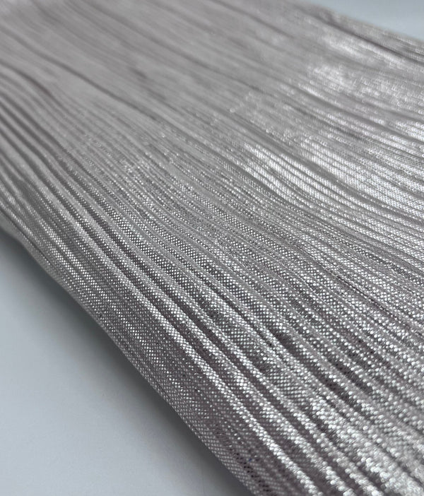 Nude Metallic Foil Shiny Plisse Pleated Stretch Fabric