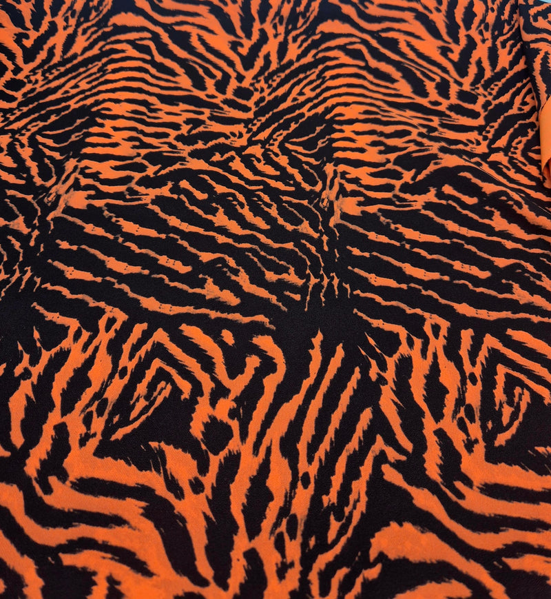 Orange Animal Neon Back Printed Scuba Crepe Fabric 4 Way Stretch
