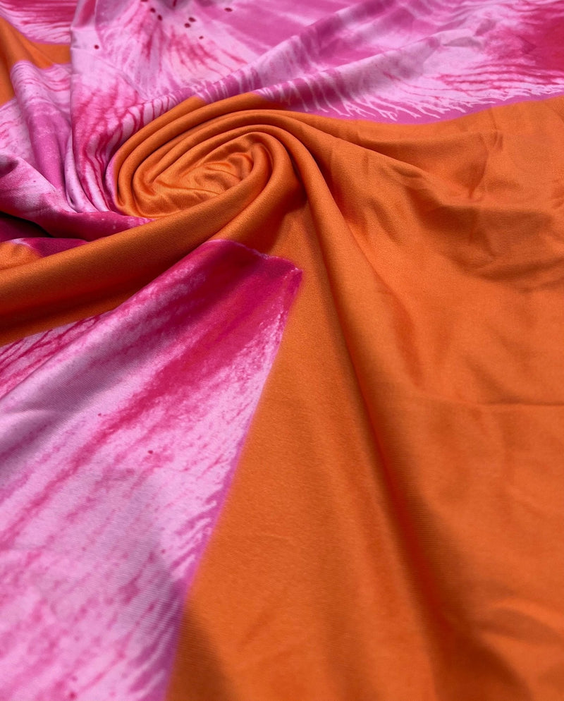 Orange Floral Print Soft Touch Stretch Fabric