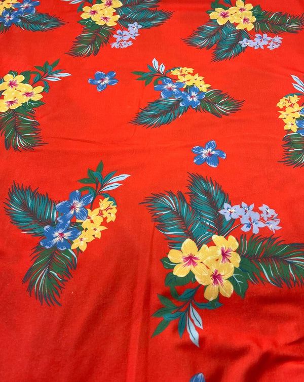 Orange Floral Print Spun Poly Stretch Fabric