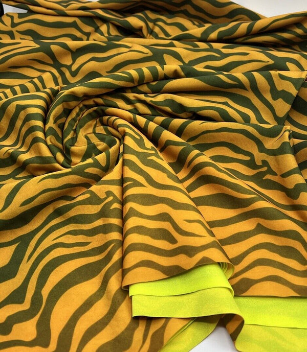 Orange Green Neon Zebra Swimwear / Sportswear 4 Way Stretch Fabric