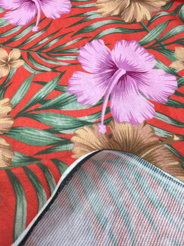 Orange Lilac Flower Print Spun Poly Stretch Fabric