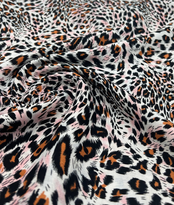 Orange Pink Animal Mix 100% Viscose Non Stretch Fabric
