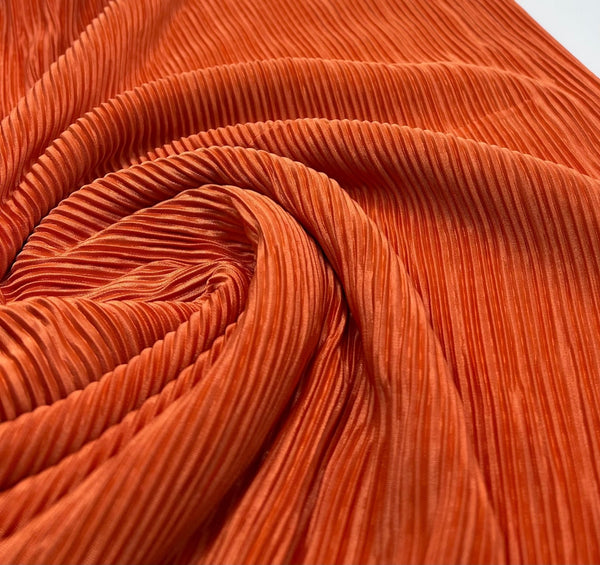 Orange Plisse Pleated 2 Way Stretch Fabric