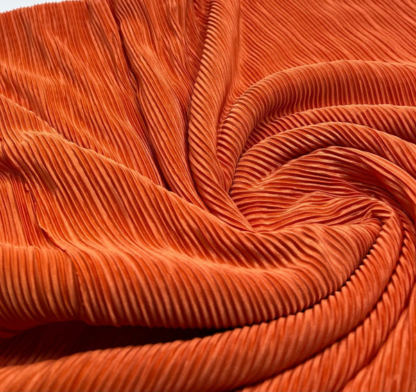 Orange Plisse Pleated 2 Way Stretch Fabric