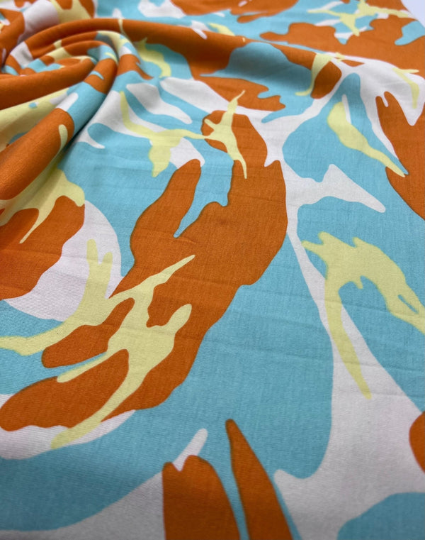 Orange Turq Camo Mix Print Viscose Elastane Fabric