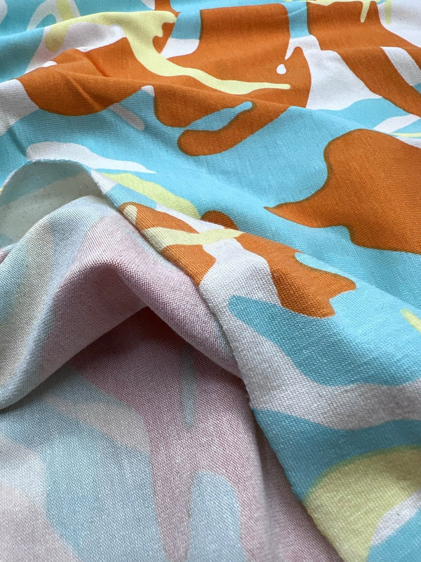 Orange Turq Camo Mix Print Viscose Elastane Fabric