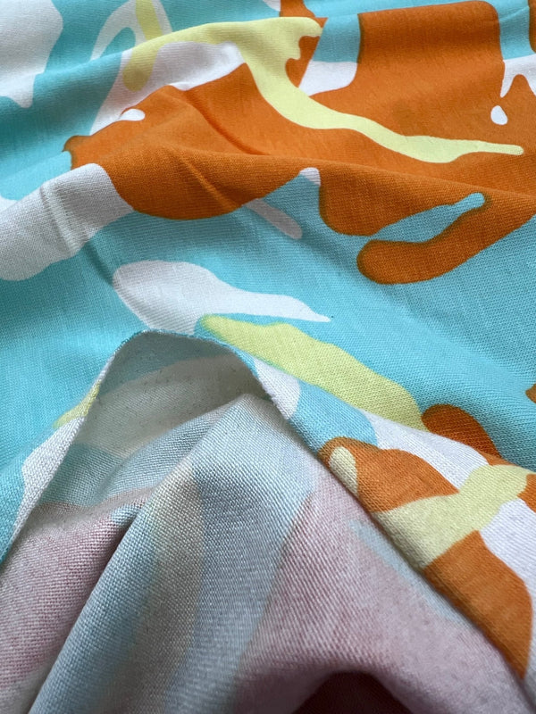 Orange Turq Camo Mix Print Viscose Elastane Fabric