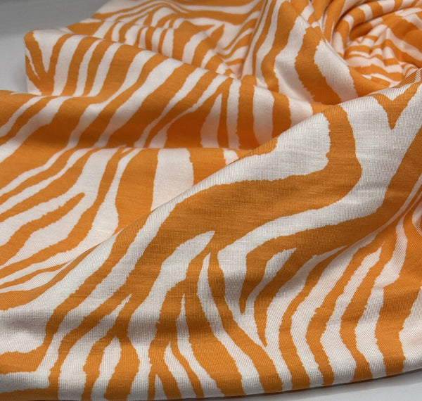 Orange Zebra Print Viscose Elastane Fabric