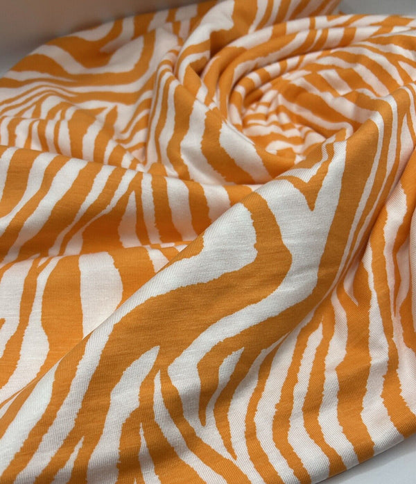 Orange Zebra Print Viscose Elastane Fabric