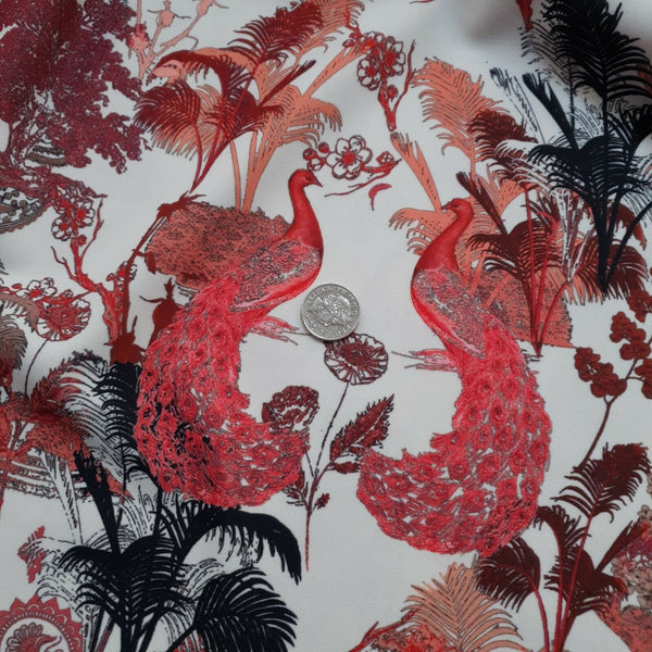 Oriental Peacock Printed Scuba Crepe Jersey Fabric 4 Way Stretch