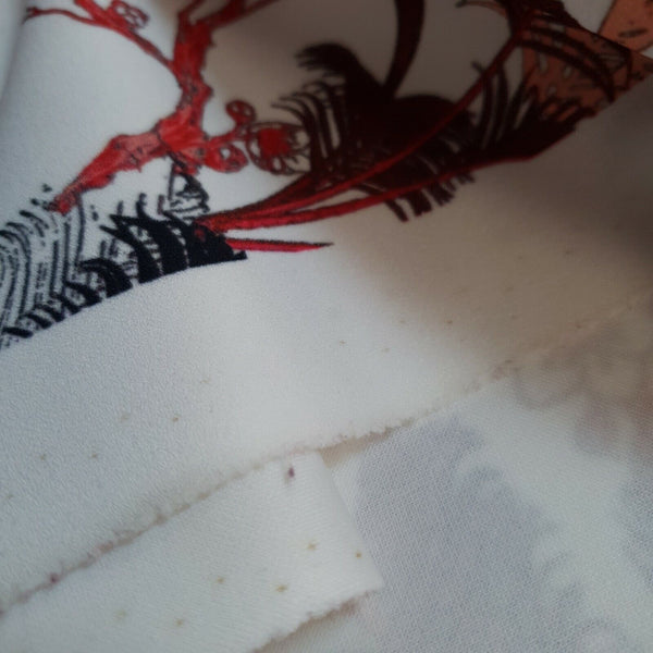 Oriental Peacock Printed Scuba Crepe Jersey Fabric 4 Way Stretch