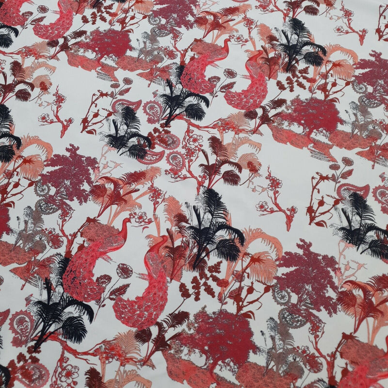 Oriental Peacock Printed Scuba Crepe Jersey Fabric 4 Way Stretch