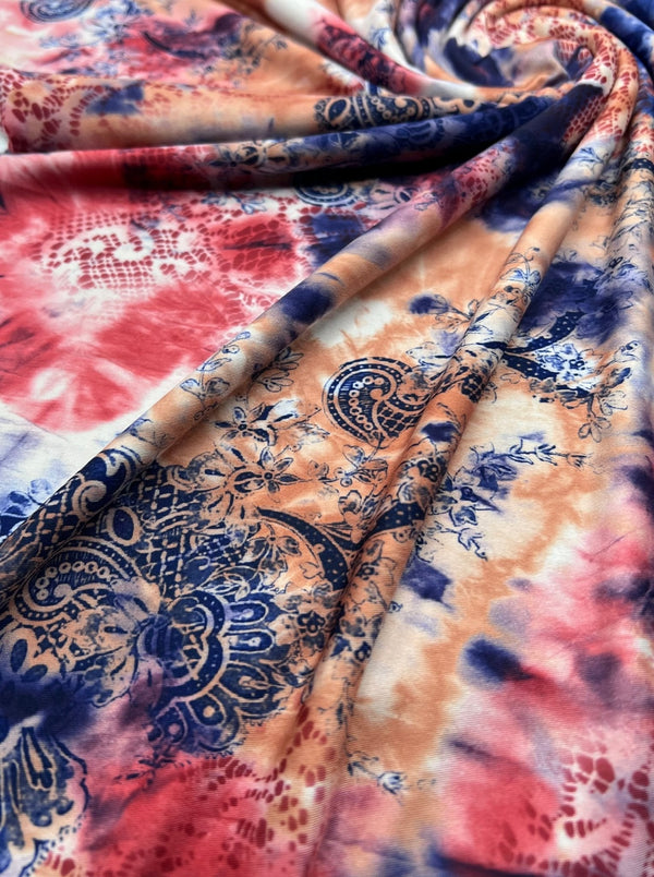 Paisley Tie Dye Mix Print Soft Touch 4 Way Stretch Fabric