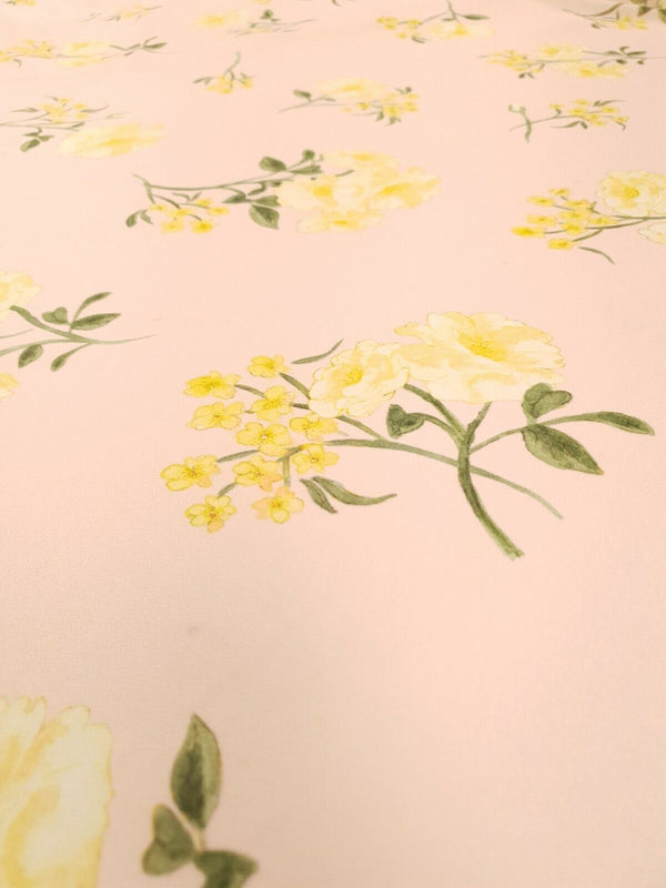 Pale Pink & Yellow Floral Print Lightweight Jersey Crepe Fabric 4 Way Stretch