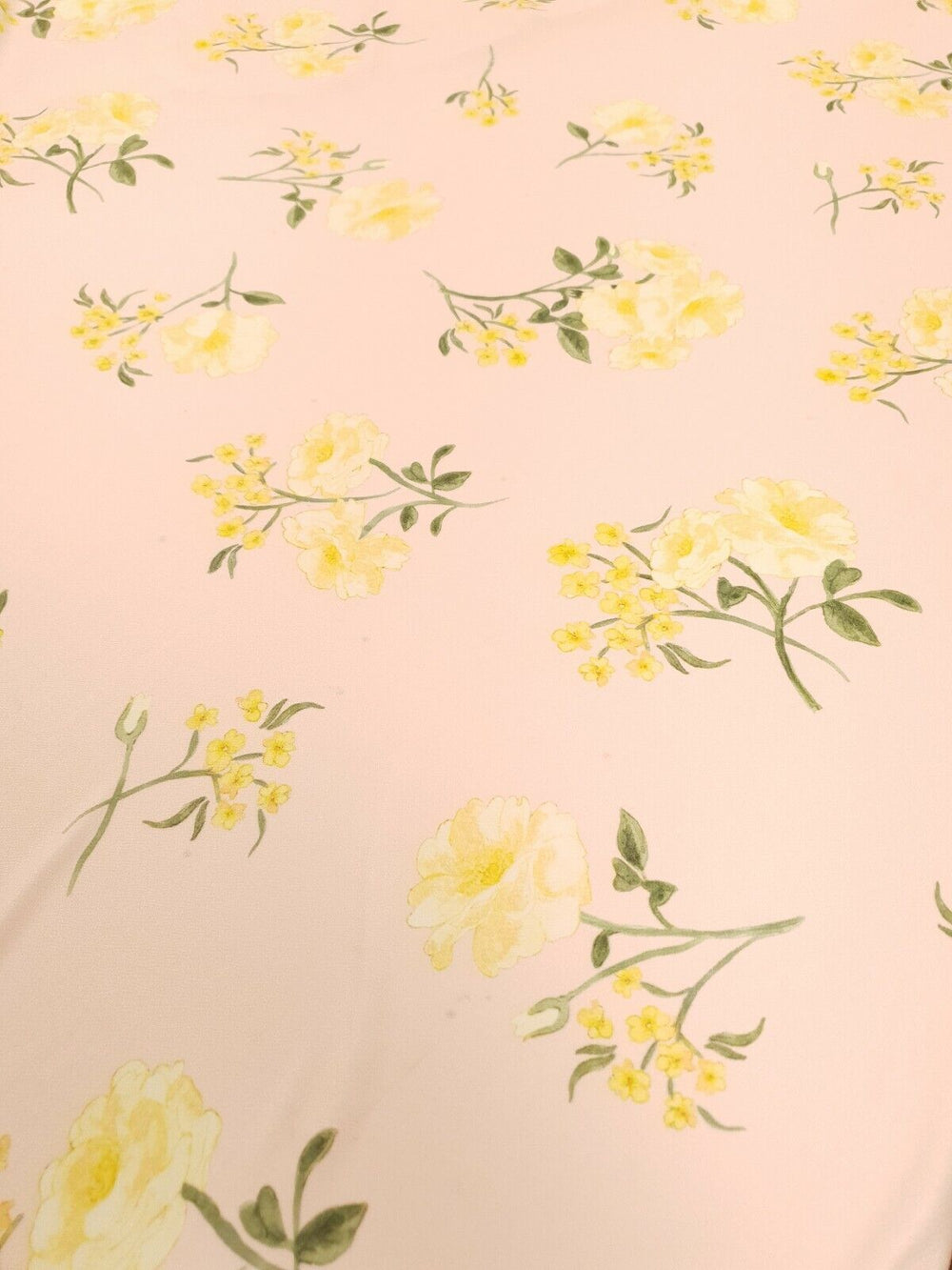 Pale Pink & Yellow Floral Print Lightweight Jersey Crepe Fabric 4 Way Stretch
