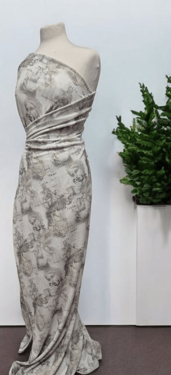 Paris Print Lightweight Jersey Crepe Fabric 4 Way Stretch