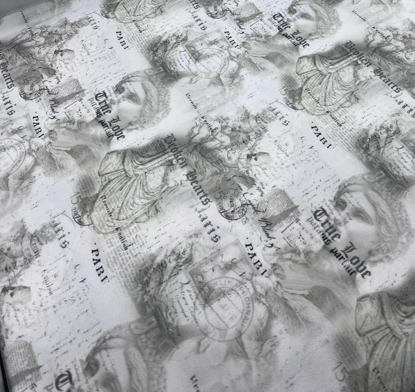 Paris Print Lightweight Jersey Crepe Fabric 4 Way Stretch