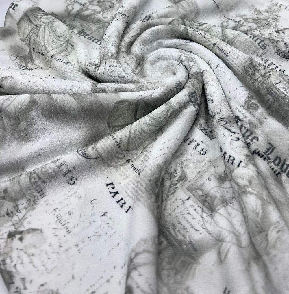 Paris Print Lightweight Jersey Crepe Fabric 4 Way Stretch