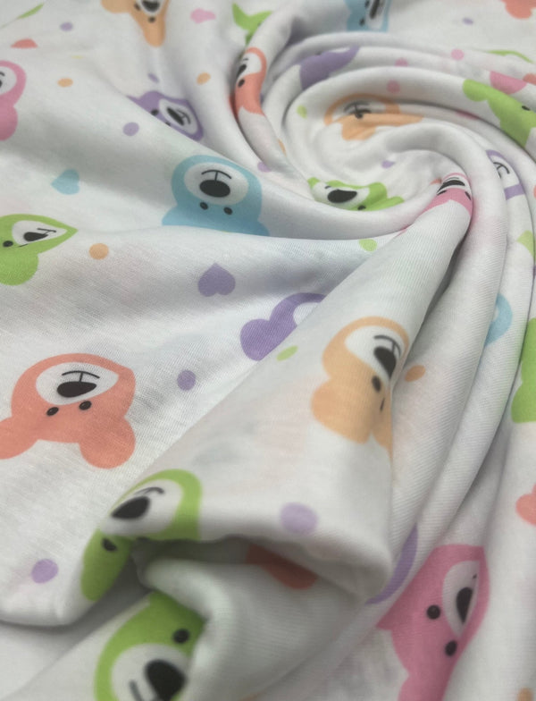 Pastel Colour Bear Faces Print Spun Poly Stretch Fabric