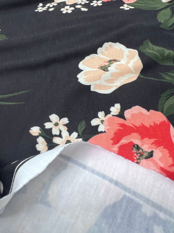 Peach Nude Floral Print Viscose Elastane 4 Way Stretch Fabric