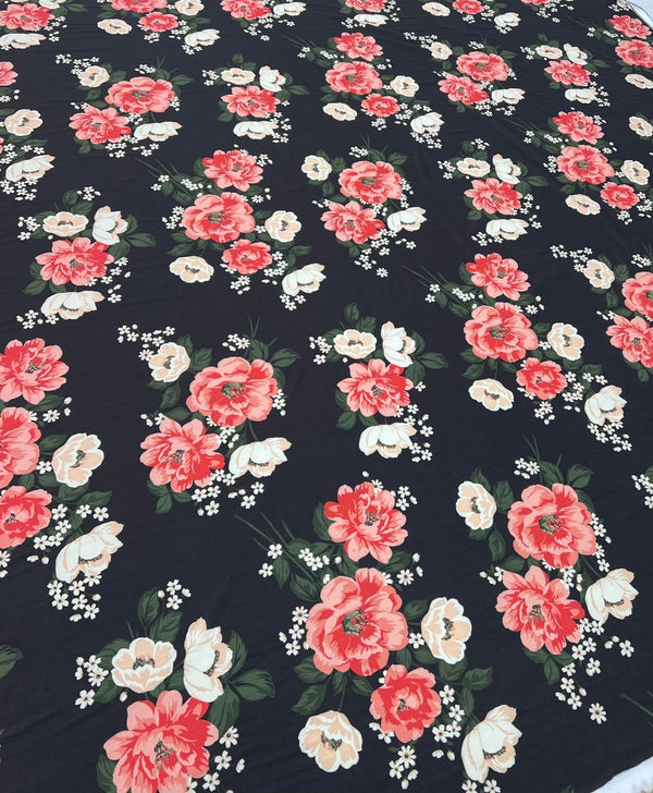 Peach Nude Floral Print Viscose Elastane 4 Way Stretch Fabric