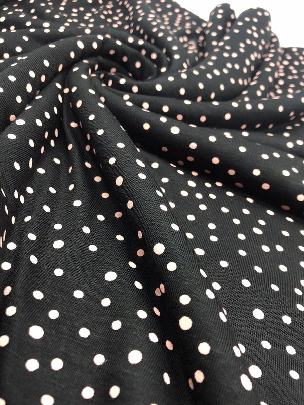 Peach Spotty Print Viscose Elastane Fabric