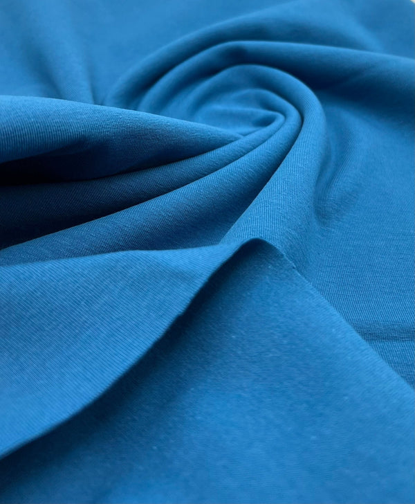 Peacock Blue Cotton Stretch Jersey 240 GSM 92/8 Lycra 4 Way Stretch