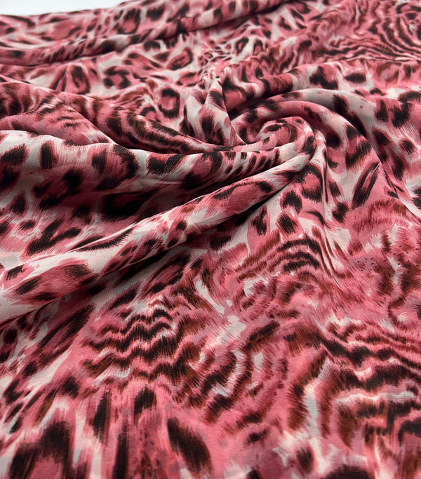 Pink Black Animal Print Non Stretch Chiffon Sheer Dress Bridal Fabric