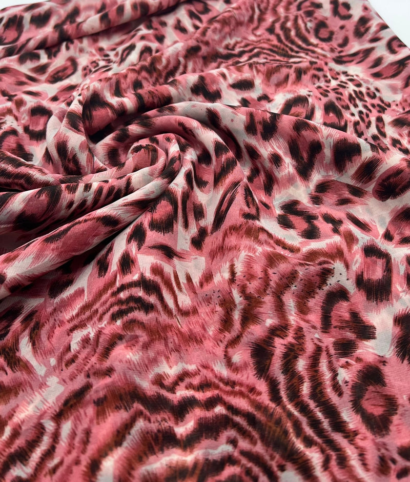 Pink Black Animal Print Non Stretch Chiffon Sheer Dress Bridal Fabric