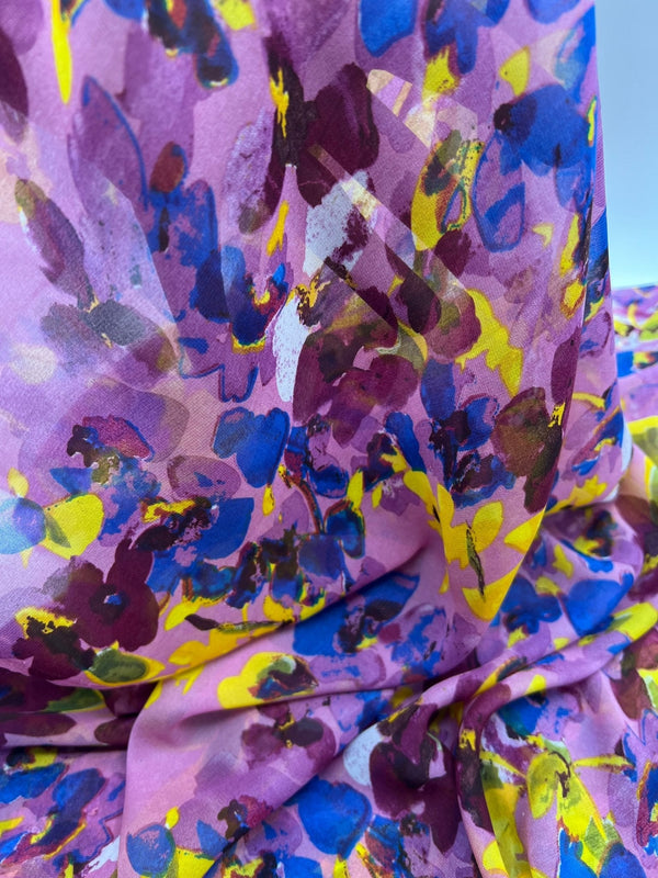 Pink Floral Printed Chiffon Dress Fabric