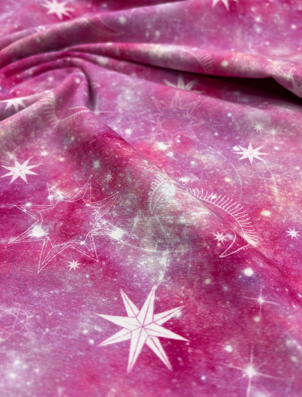 Pink Galaxy Print Cotton Stretch Jersey 200 GSM 95/5 Lycra 4 Way Stretch