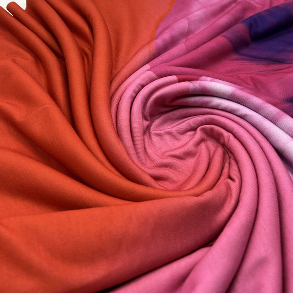 Pink Large Floral Print Spun Poly Stretch Fabric