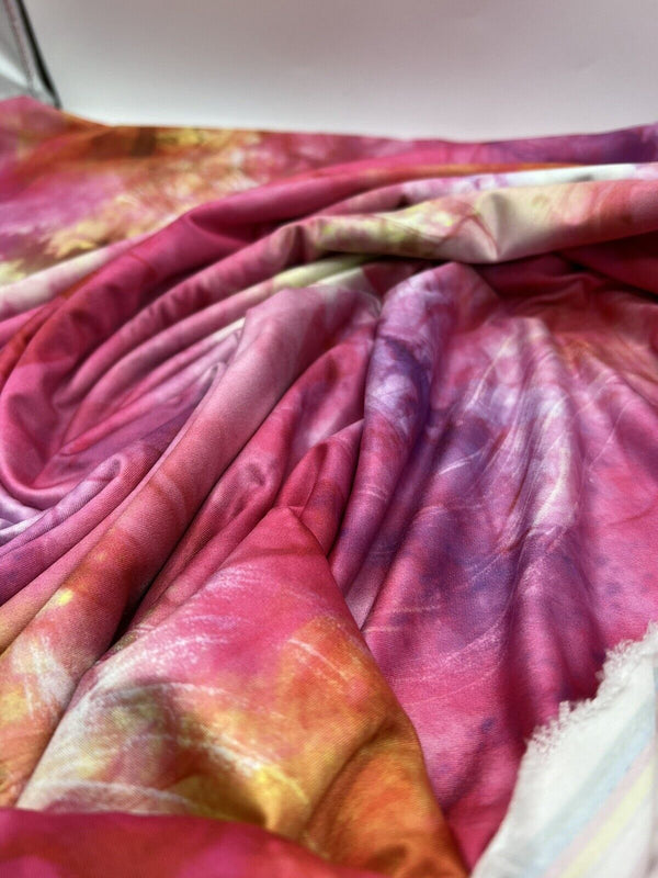 Pink Orange Mix Print Soft Touch Stretch Fabric