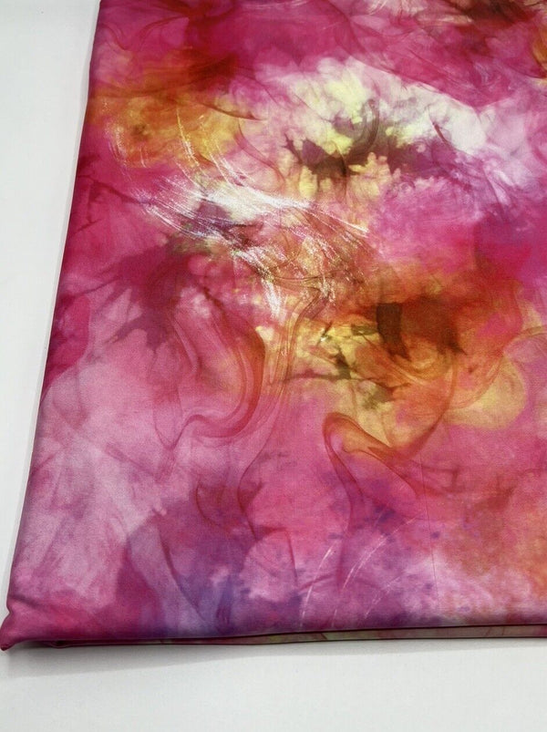 Pink Orange Mix Print Soft Touch Stretch Fabric