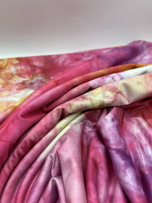Pink Orange Mix Print Soft Touch Stretch Fabric