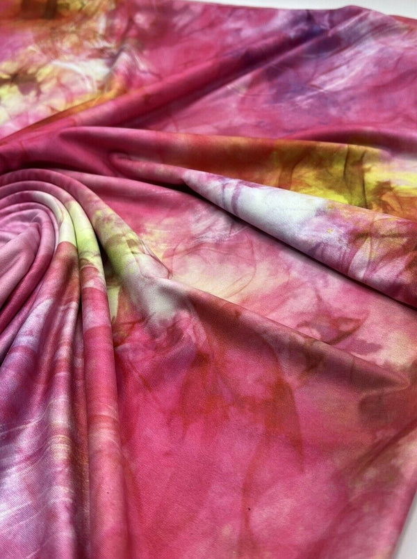 Pink Orange Mix Print Soft Touch Stretch Fabric