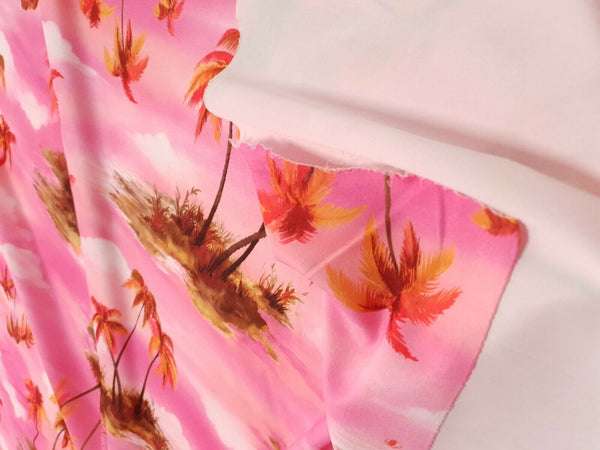 Pink Palm Tree Printed Scuba Crepe Jersey Fabric 4 Way Stretch