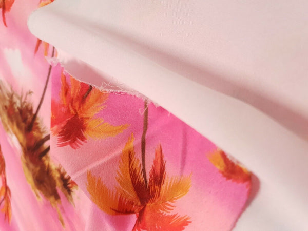Pink Palm Tree Printed Scuba Crepe Jersey Fabric 4 Way Stretch