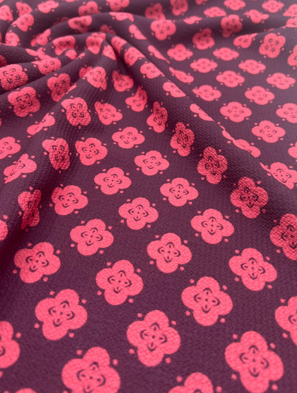 Pink Pattern Print Lightweight Bubble Crepe Fabric