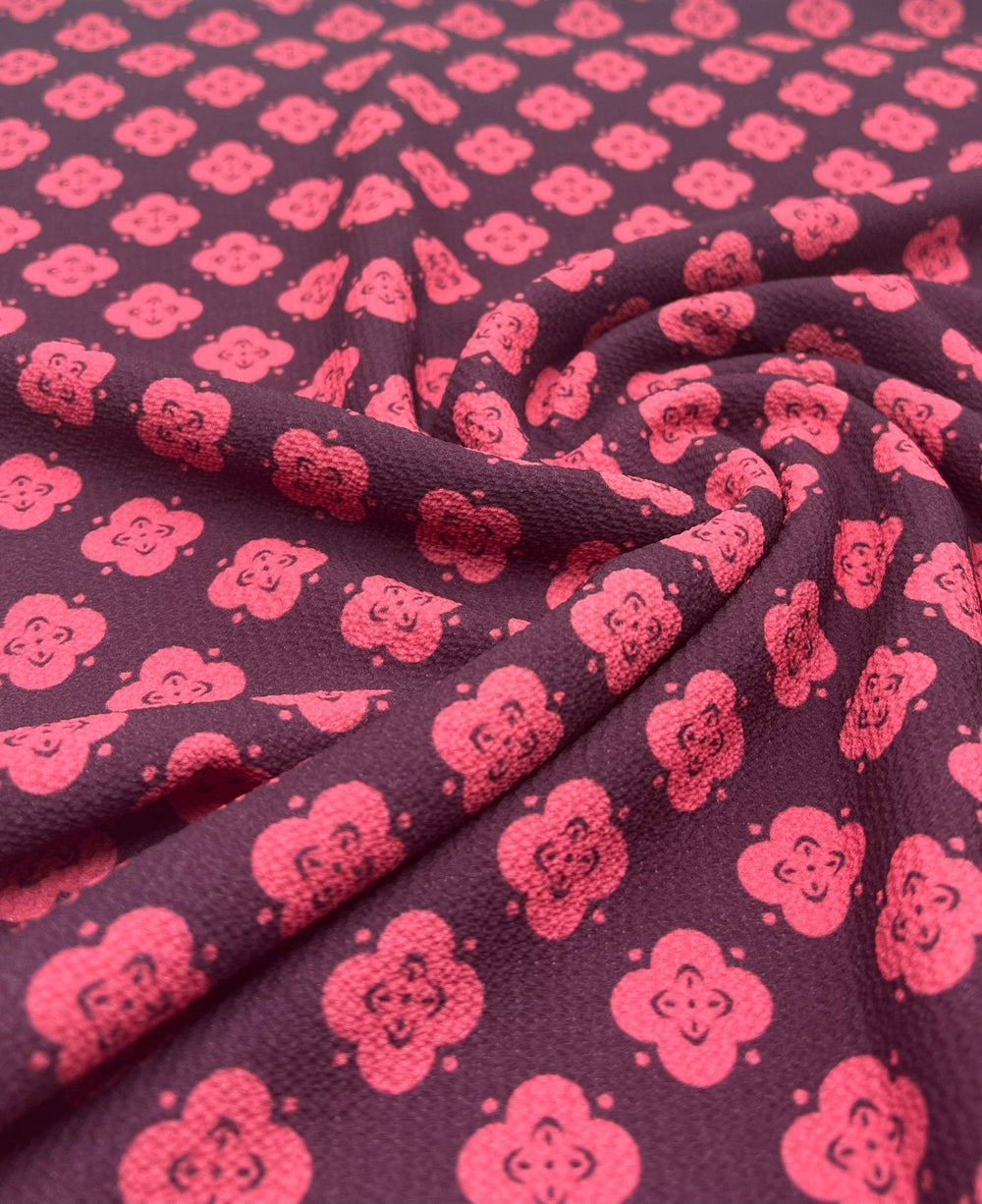 Pink Pattern Print Lightweight Bubble Crepe Fabric