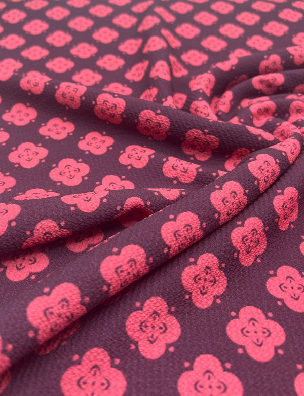 Pink Pattern Print Lightweight Bubble Crepe Fabric